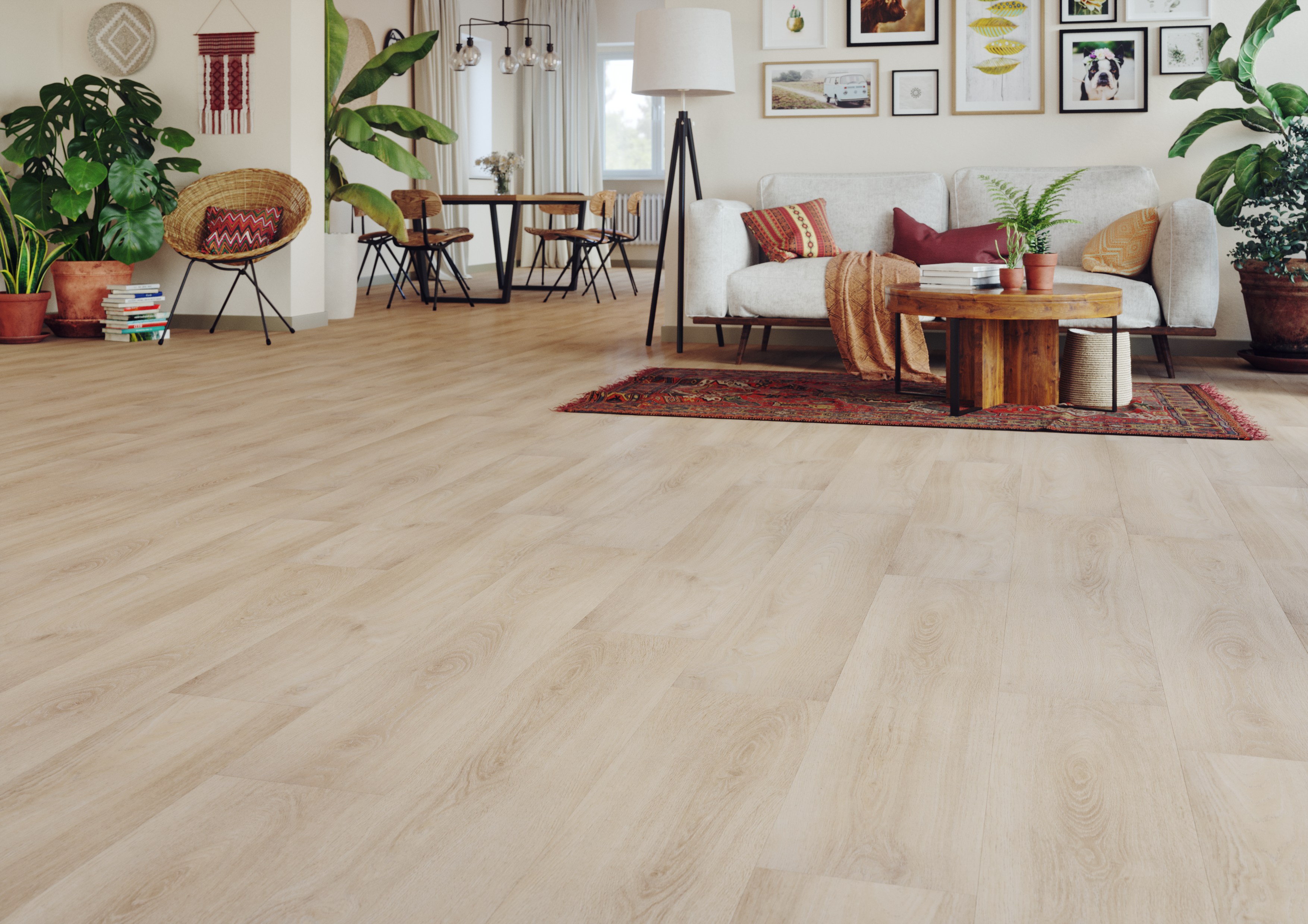 Кварцвиниловый SPC ламинат Arbiton Liberal Дуб Pasadena CL 107 1220×229×4.5 фото в интерьере