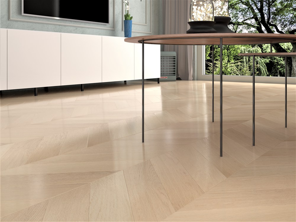 Инженерная доска Gran Parte Дуб Альпина Alpina 001 элит французская елка 460×110×15 фото в интерьере