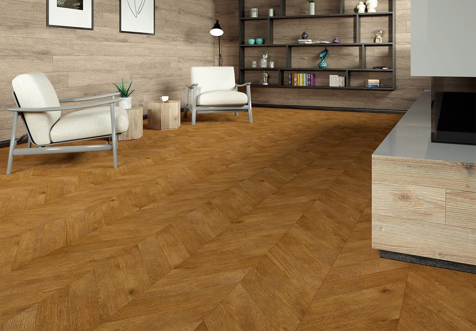 Инженерная доска Gran Parte Дуб Канелла Canella 005 прайм-селект французская елка 460×110×15 фото в интерьере