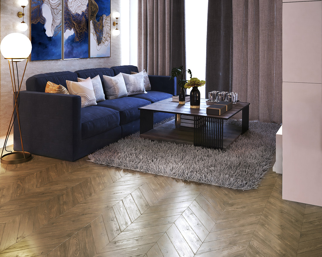 Инженерная доска Gran Parte Дуб Амбра Ambra 012 натур-классик французская елка 460×110×15 фото в интерьере