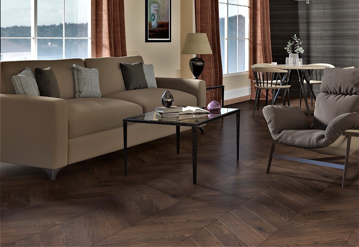 Инженерная доска Gran Parte Дуб Робуста Robusta 010 натур-классик французская елка 460×110×15 фото в интерьере