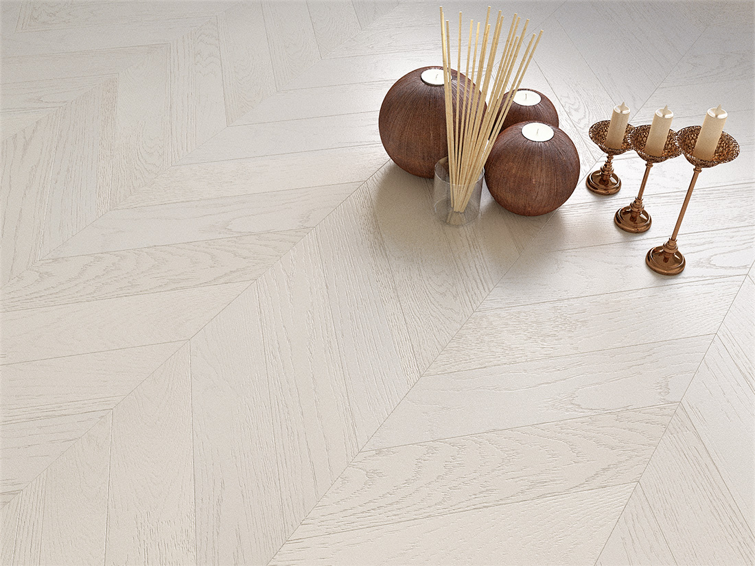 Инженерная доска Gran Parte Дуб Бианко 012 экстра французская елка 460×110×15 фото в интерьере