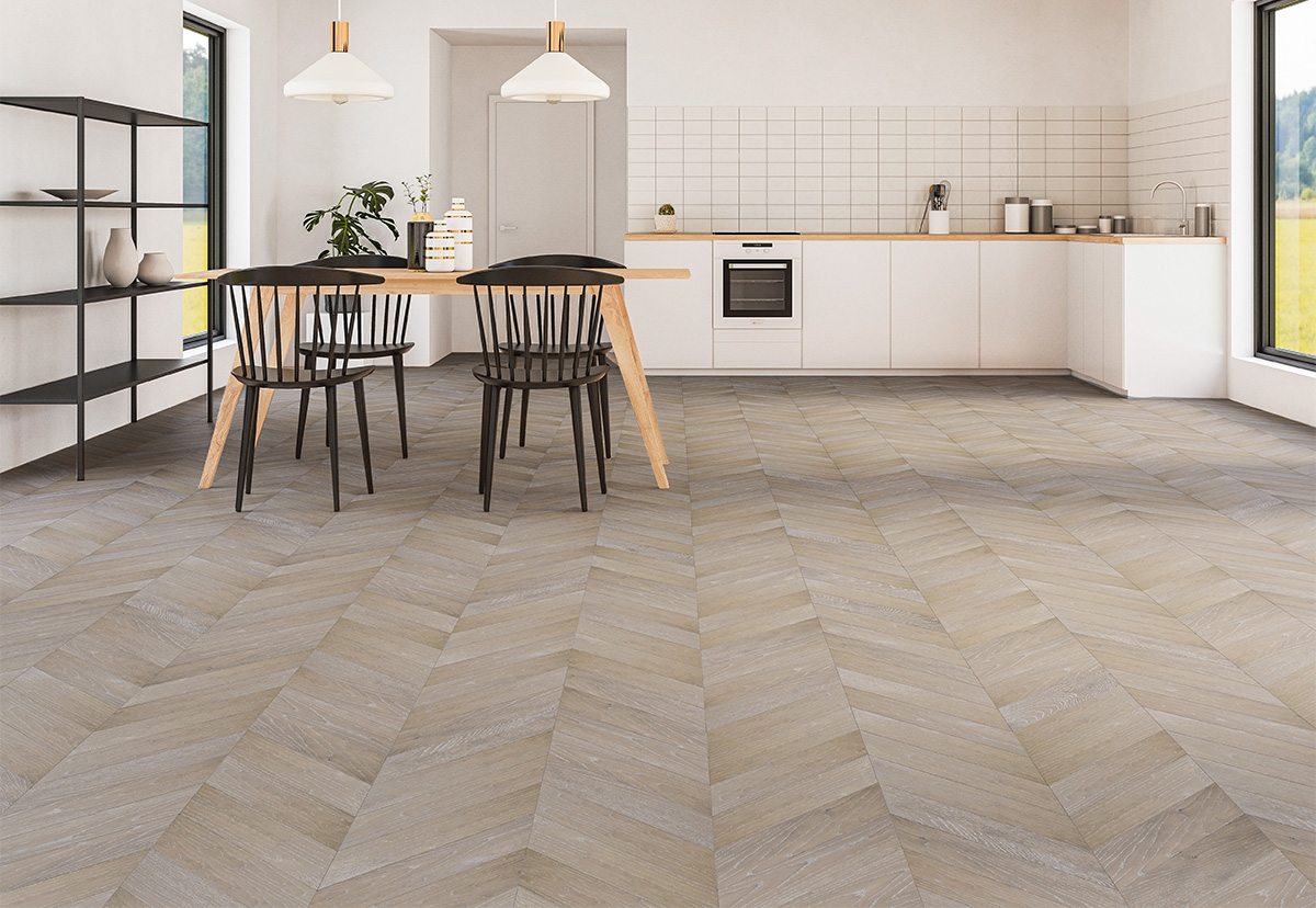 Инженерная доска Gran Parte Дуб Аргенто Argento 019 натур-классик французская елка 460×150×15 фото в интерьере