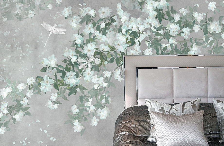 Панно Affresco Wallpaper Part 1 White Birds AB124-COL1 2x3,35 м фото в интерьере