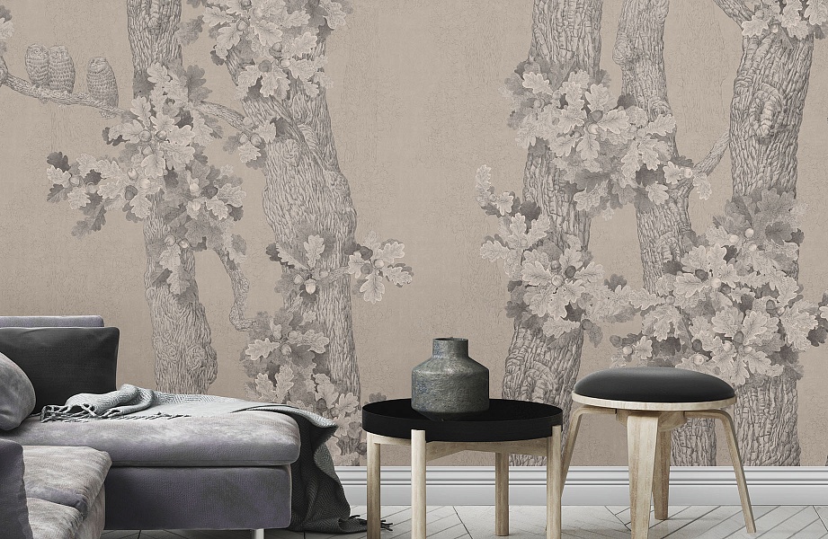 Панно Affresco Wallpaper Part 1 Oaks and Owls AB126-COL2 2x2,68 м фото в интерьере