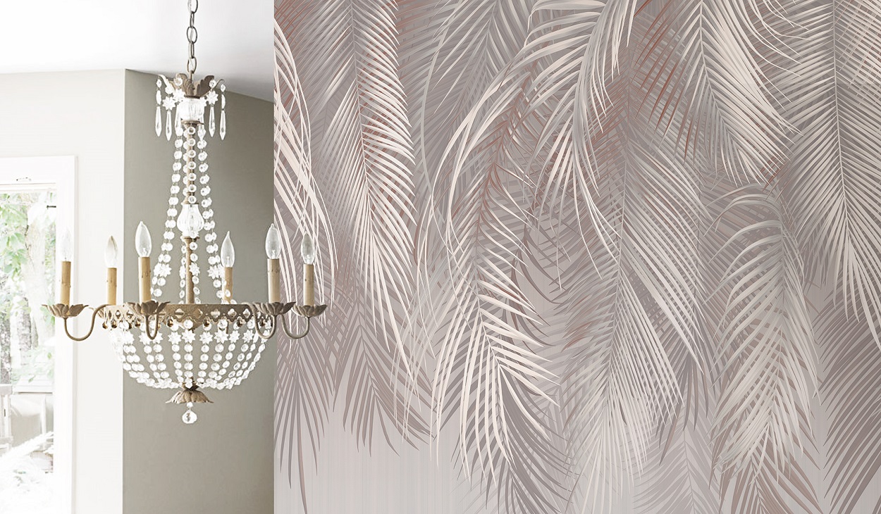 Панно Affresco Wallpaper Part 2 Palm Leaves AF952-COL1 2x2,68 м фото в интерьере