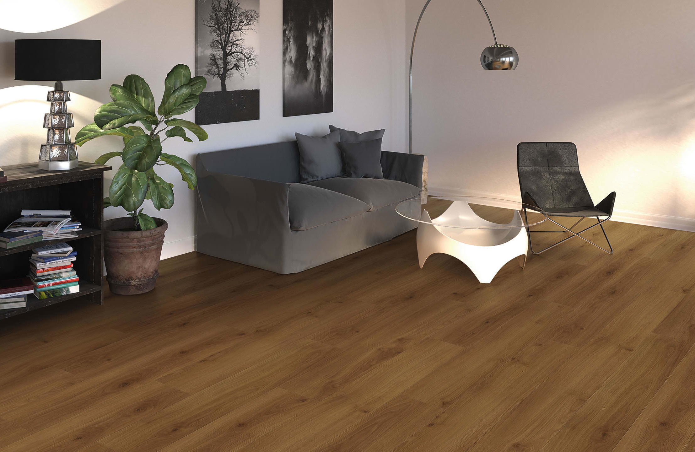 Ламинат Haro Tritty 100 Дуб Эмилия Янтарный 541476 1282×193×8 фото в интерьере