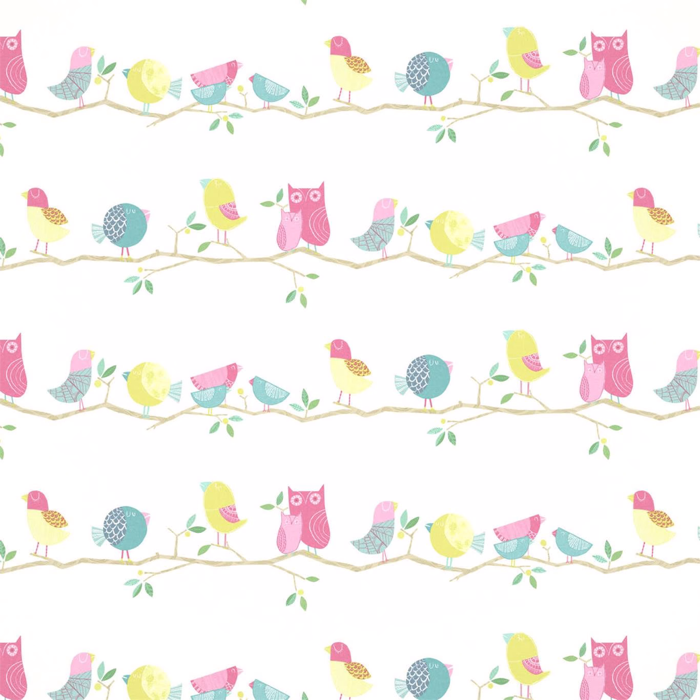 Обои Harlequin Book of Little Treasures What A Hoot Pink Aqua Apple and Natural 112650