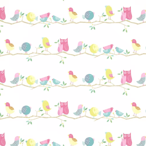 Обои Harlequin Book of Little Treasures What A Hoot Pink Aqua Apple and Natural 112650