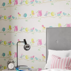 Обои Harlequin Book of Little Treasures What A Hoot Pink Aqua Apple and Natural 112650