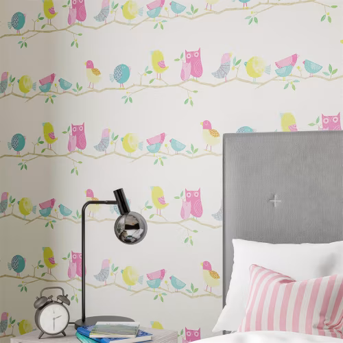 Обои Harlequin Book of Little Treasures What A Hoot Pink Aqua Apple and Natural 112650