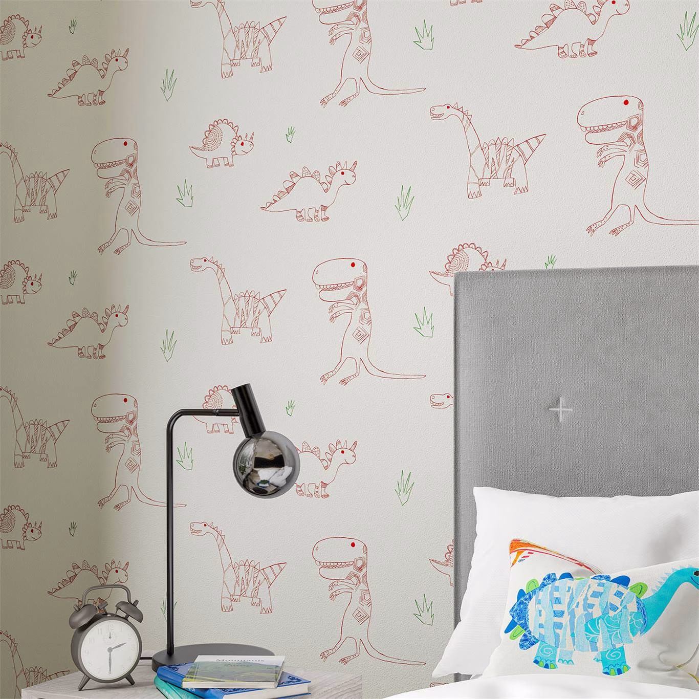 Обои Harlequin Book of Little Treasures Jolly Jurassic Strawberry Emerald and Neutral 112654 фото в интерьере