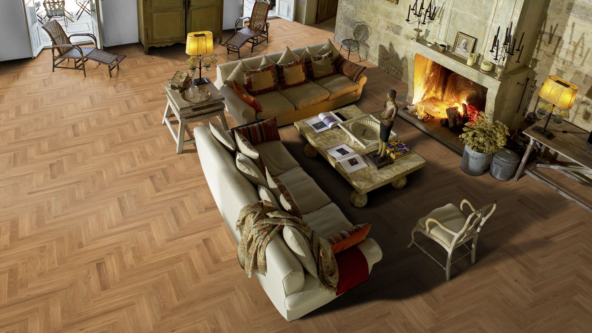 Инженерная доска Kahrs Студио Дуб CD матовый Oak CD matt lacquer HB 111PCDEK09KH050 Lively венгерская елка 490×70×11 фото в интерьере