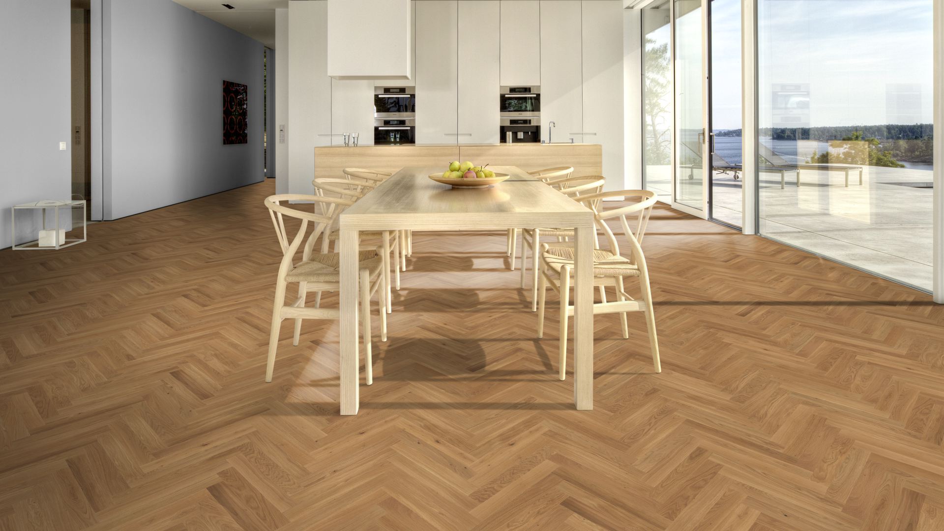 Инженерная доска Kahrs Студио Дуб CD под маслом Oak CD natural oiled HB 111PCDEKF0KH050 Lively венгерская елка 490×70×11 фото в интерьере