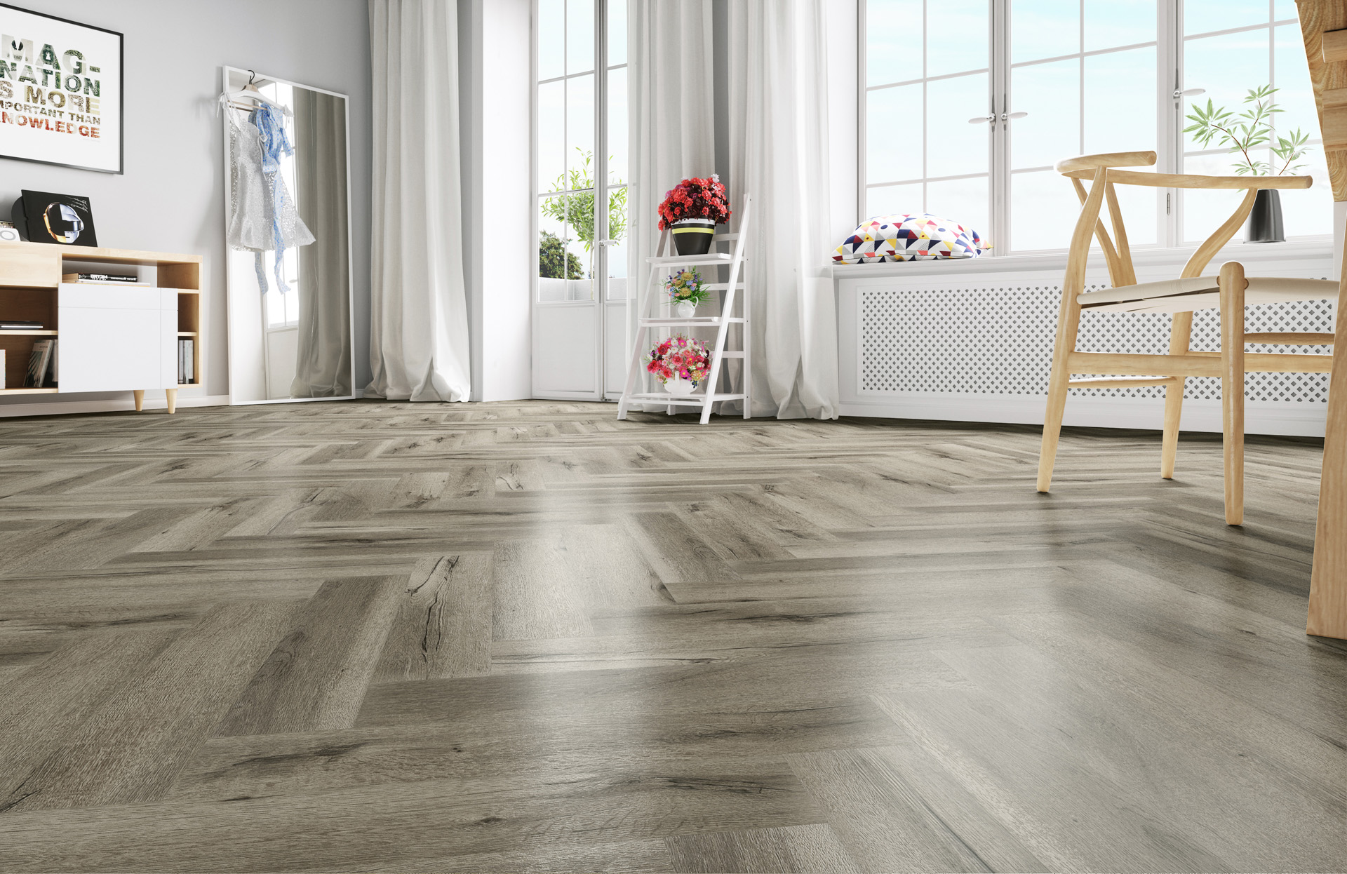 Кварцвиниловый SPC ламинат Fargo Parquet Дуб Мадрид 33-001-1 венгерская елка 615×123×3,5 фото в интерьере Кварцвиниловый SPC ламинат Fargo Parquet Дуб Мадрид 33-001-1 венгерская елка 615×123×3,5 фото в интерьере