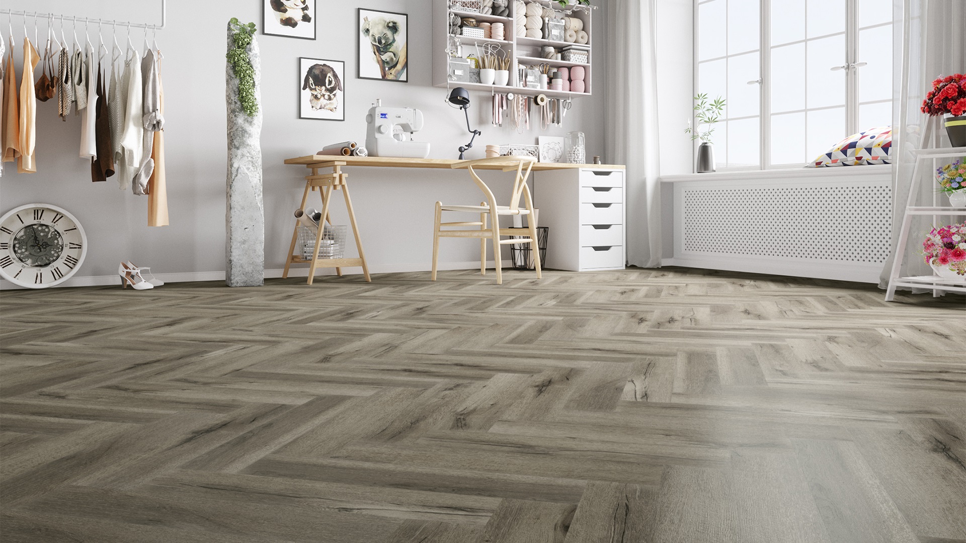 Кварцвиниловый SPC ламинат Fargo Parquet Дуб Мадрид 33-001-1 венгерская елка 615×123×3,5 фото в интерьере Кварцвиниловый SPC ламинат Fargo Parquet Дуб Мадрид 33-001-1 венгерская елка 615×123×3,5 фото в интерьере