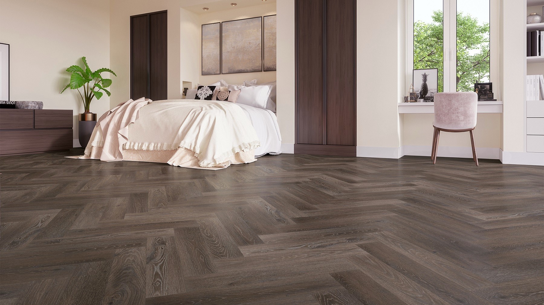 Кварцвиниловый SPC ламинат Fargo Parquet Дуб Женева 33-379-4 венгерская елка 615×123×3,5