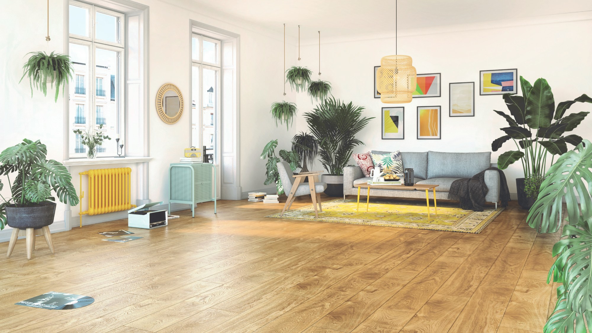 Ламинат Kronopol Aurum Fiori Aqua Oak Sunflower D 4588 1380×242×10 фото в интерьере