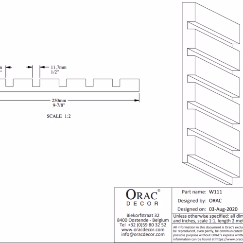 Стеновая панель под покраску Orac Decor Bar W111F гибкая 2000×250×20