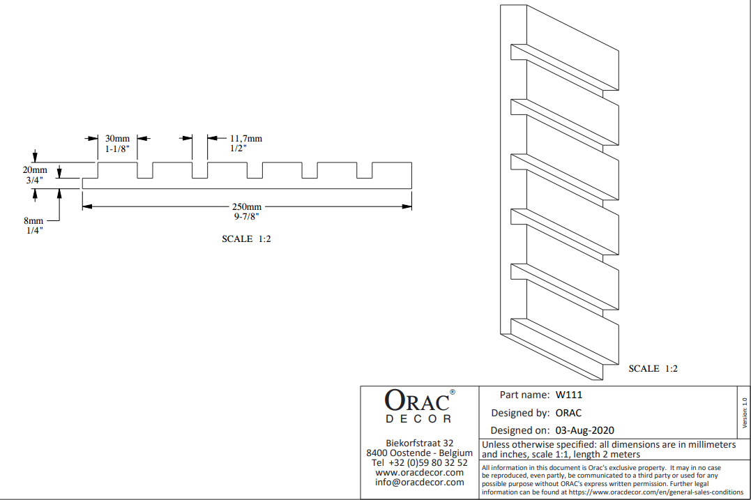 Стеновая панель под покраску Orac Decor Bar W111 2000×250×20