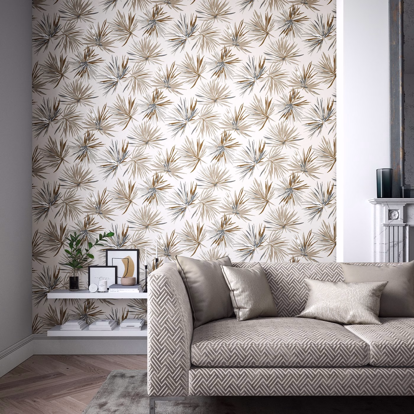 Обои Harlequin Momentum 7 Aucuba Bronze/Sediment/Pearl 112746 фото в интерьере