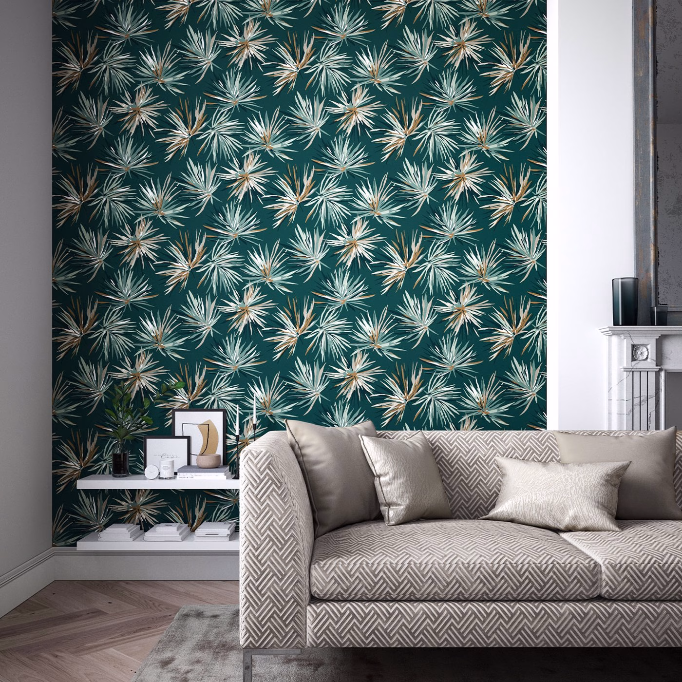 Обои Harlequin Momentum 7 Aucuba Forest/Copper 112747 фото в интерьере