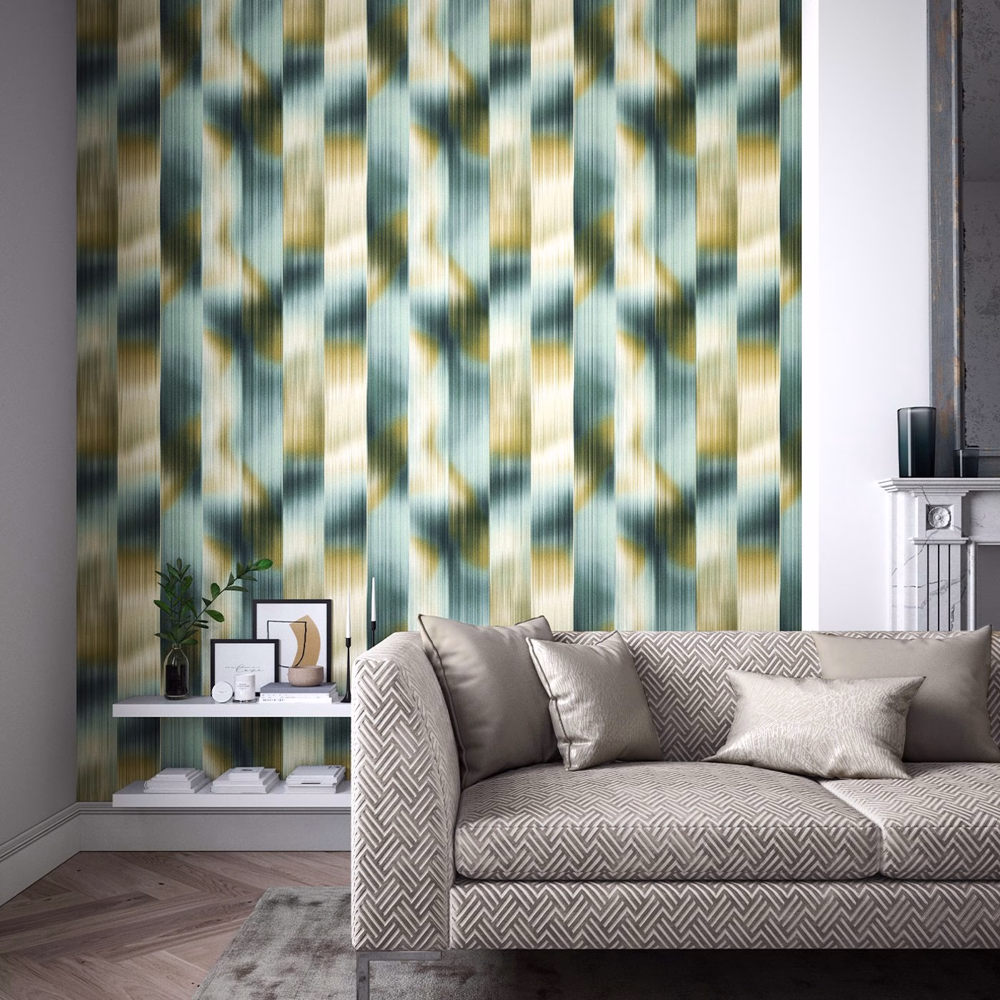 Обои Harlequin Momentum 7 Oscillation Adriatic/Sand 112752 фото в интерьере