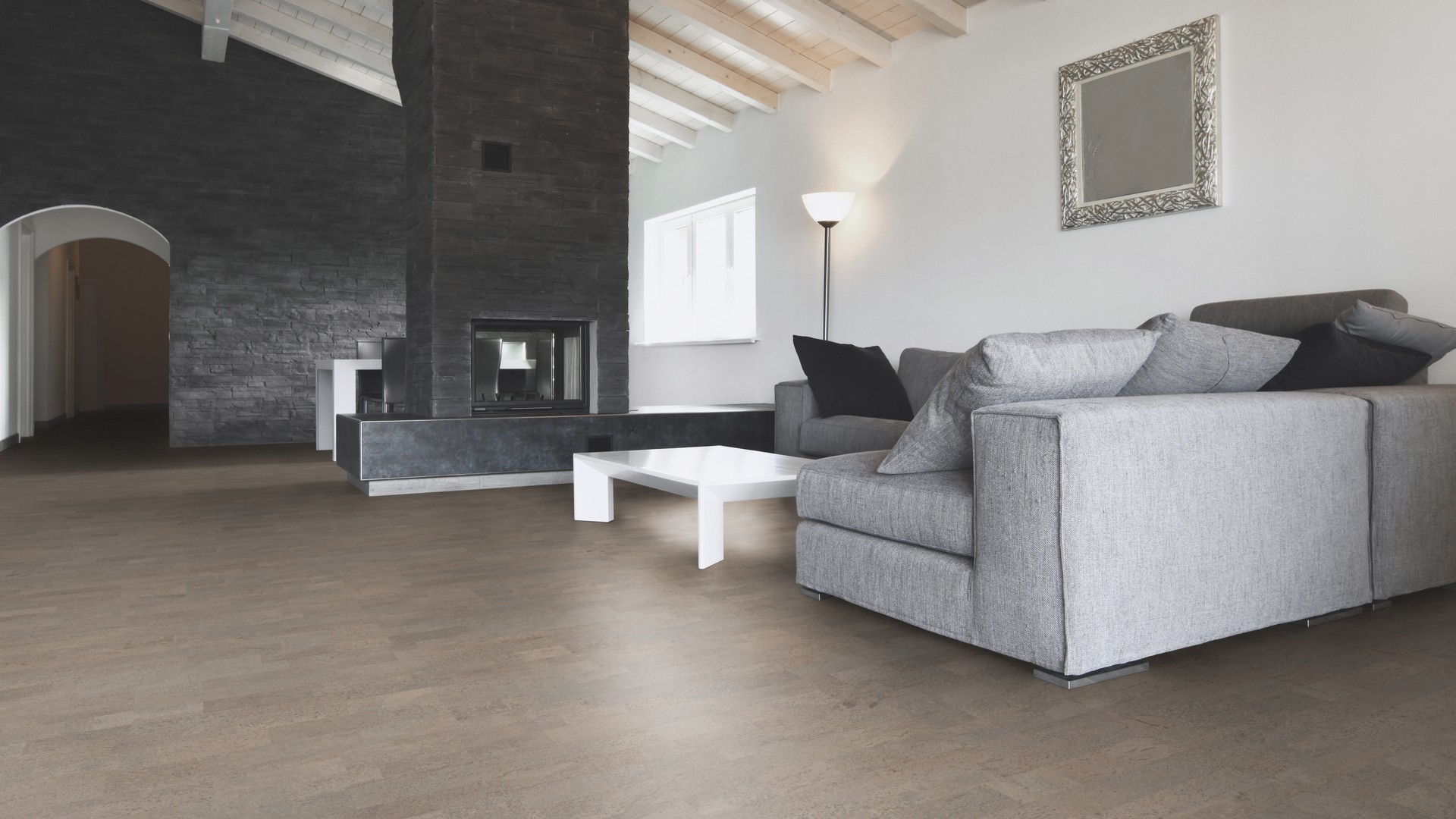 Пробковый пол клеевой Wicanders Cork Pure Identity Silver AJ2Y001 600×300×6 фото в интерьере