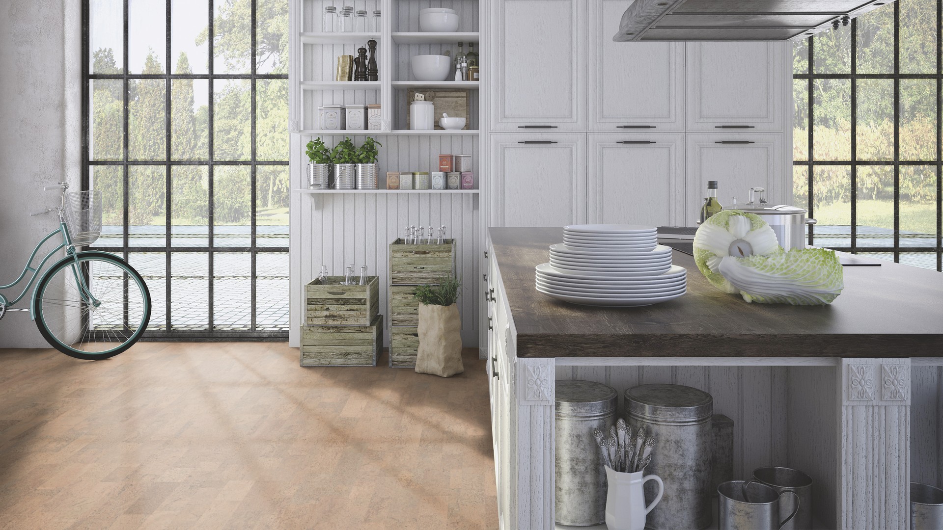 Пробковый пол клеевой Wicanders Cork Pure Identity Champagne AJ2O002 600×300×6 фото в интерьере