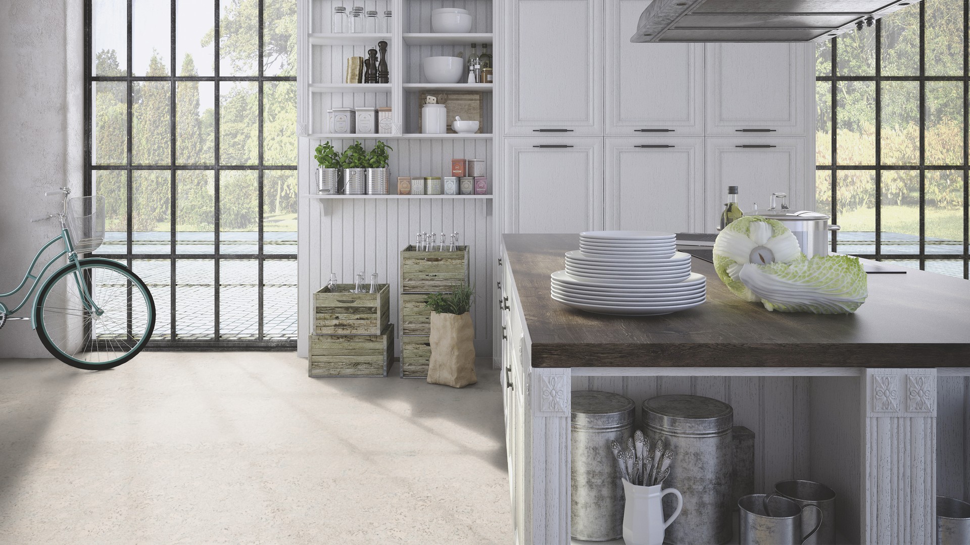 Пробковый пол клеевой Wicanders Cork Pure Personality Moonlight AJ4H003 600×300×6 фото в интерьере