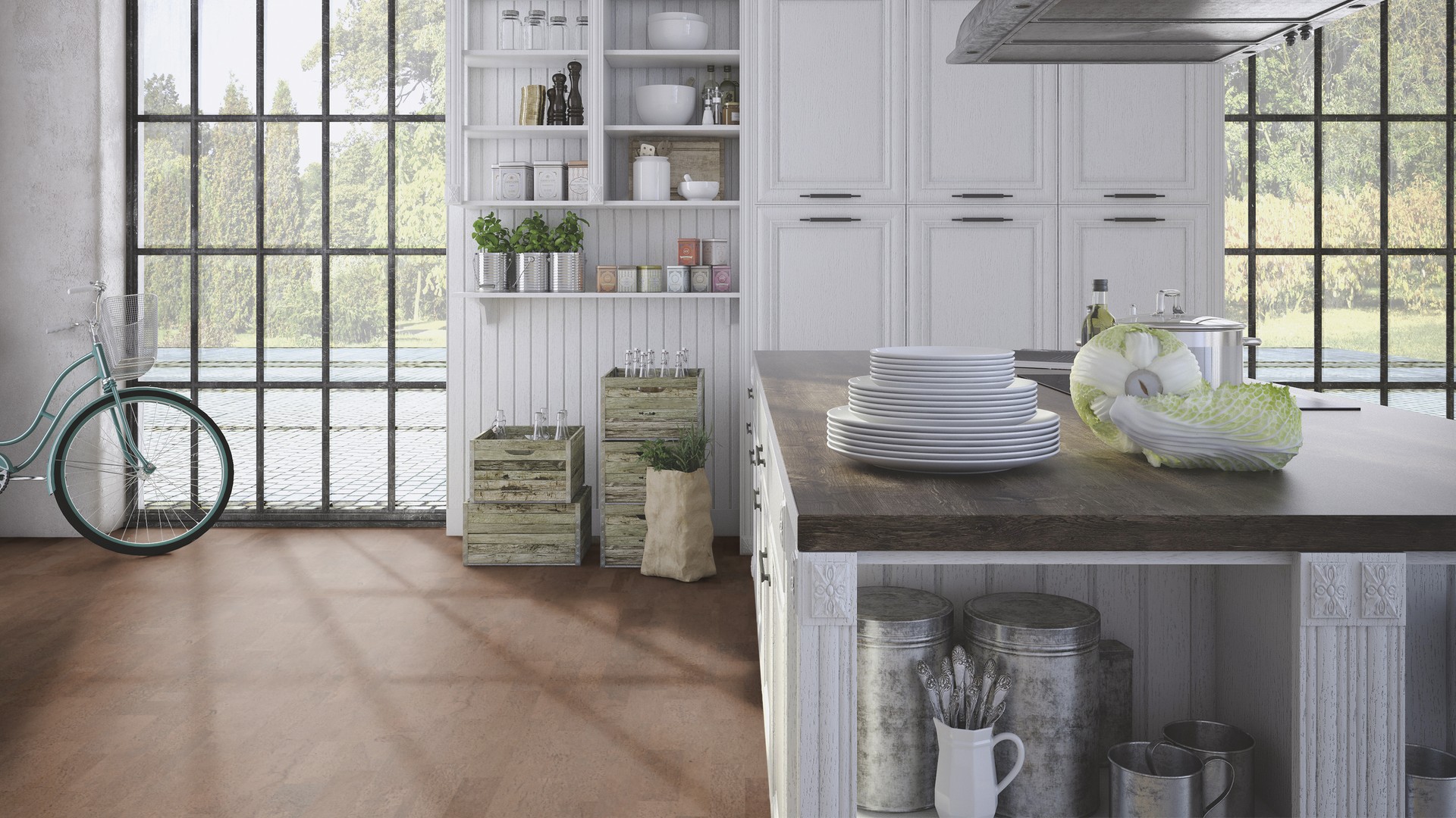 Пробковый пол клеевой Wicanders Cork Pure Identity Tea AJ2R002 600×300×6 фото в интерьере