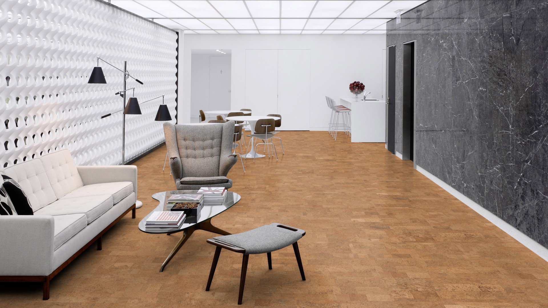 Пробковый пол клеевой Wicanders Cork Pure Originals Identity AJ8F004 600×300×6 фото в интерьере