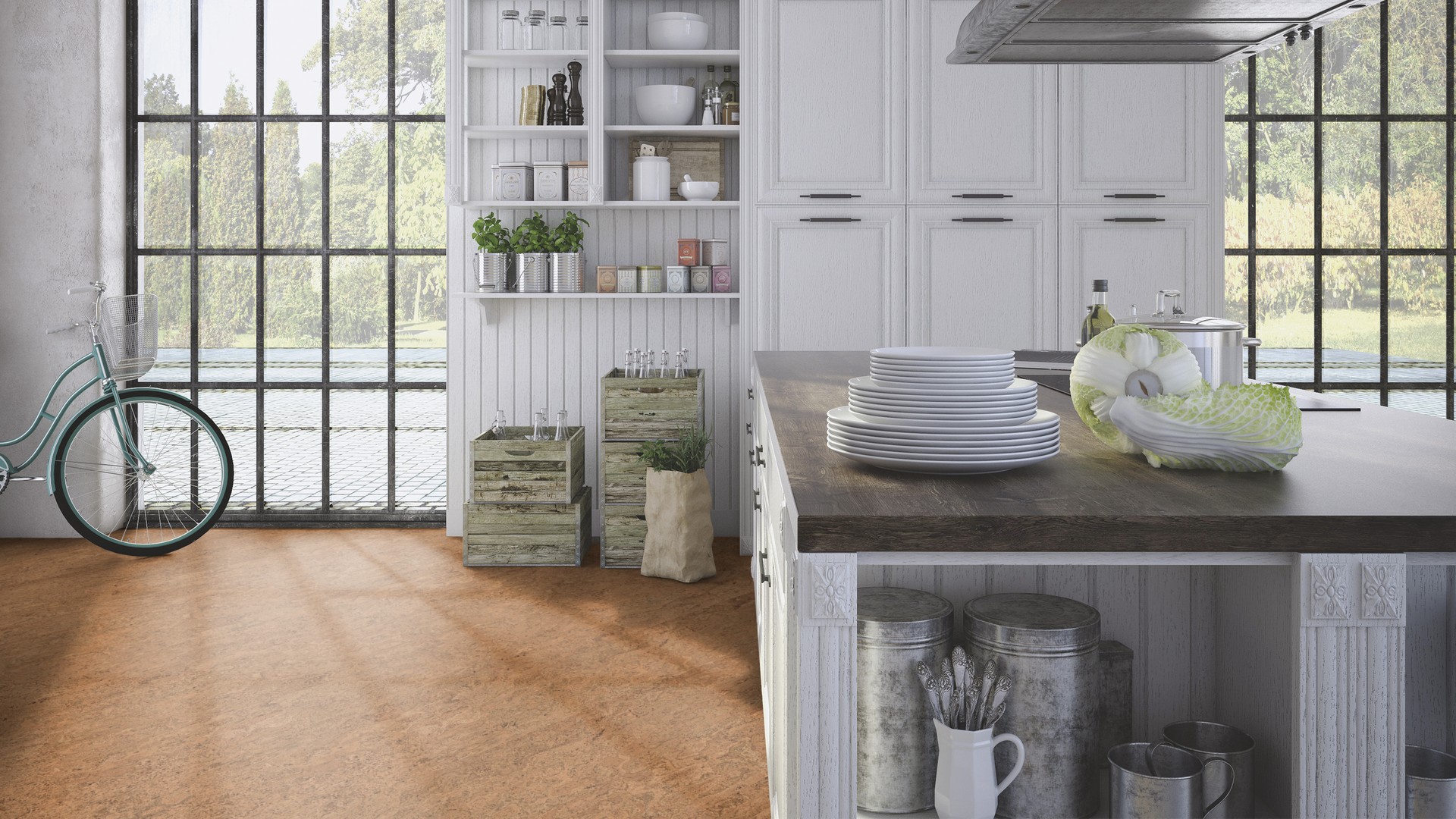 Пробковый пол клеевой Wicanders Cork Pure Originals Identity AJ8F004 600×300×6 фото в интерьере