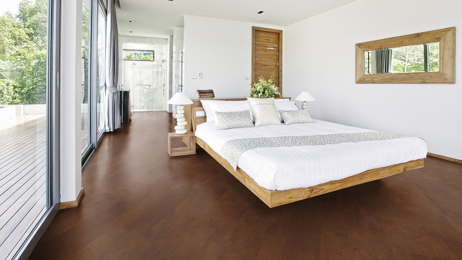 Пробковый пол клеевой Wicanders Cork Pure Identity Chestnut AJ3G002 600×300×6 фото в интерьере