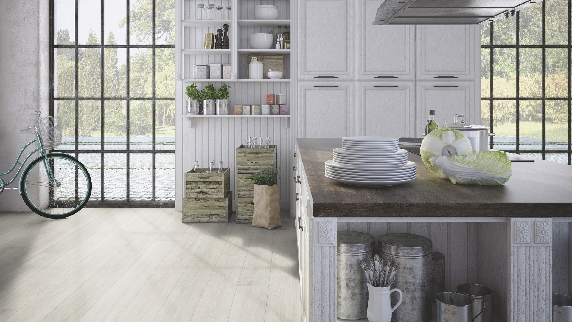 Пробковый пол замковый Wicanders Wood Essence Prime Arctic Oak D8F6001 1830×185×11,5 фото в интерьере