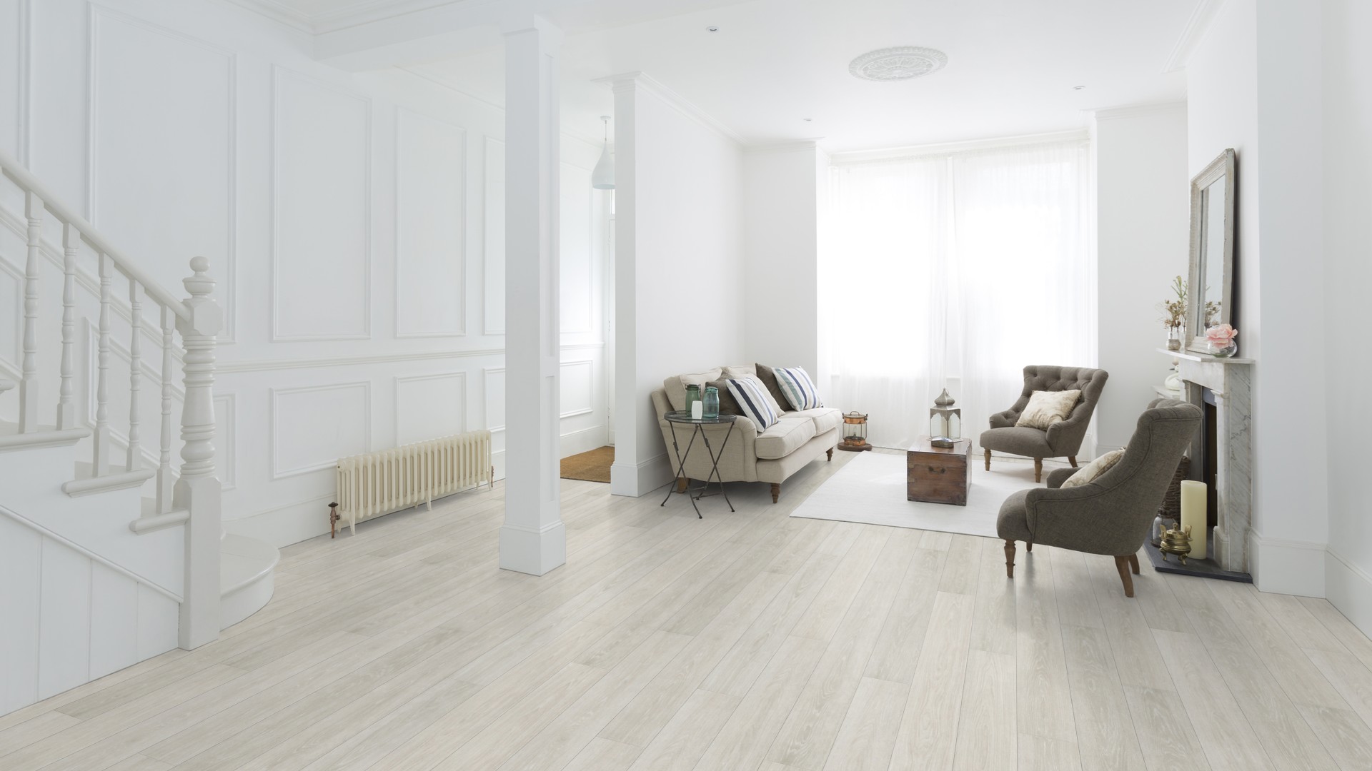 Пробковый пол замковый Wicanders Wood Essence Prime Arctic Oak D8F6001 1830×185×11,5 фото в интерьере