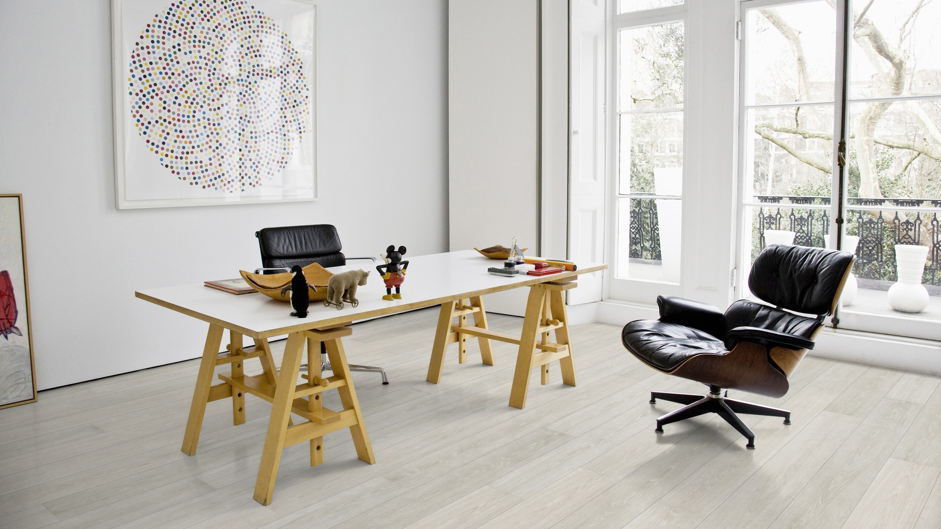 Пробковый пол замковый Wicanders Wood Essence Prime Arctic Oak D8F6001 1830×185×11,5 фото в интерьере