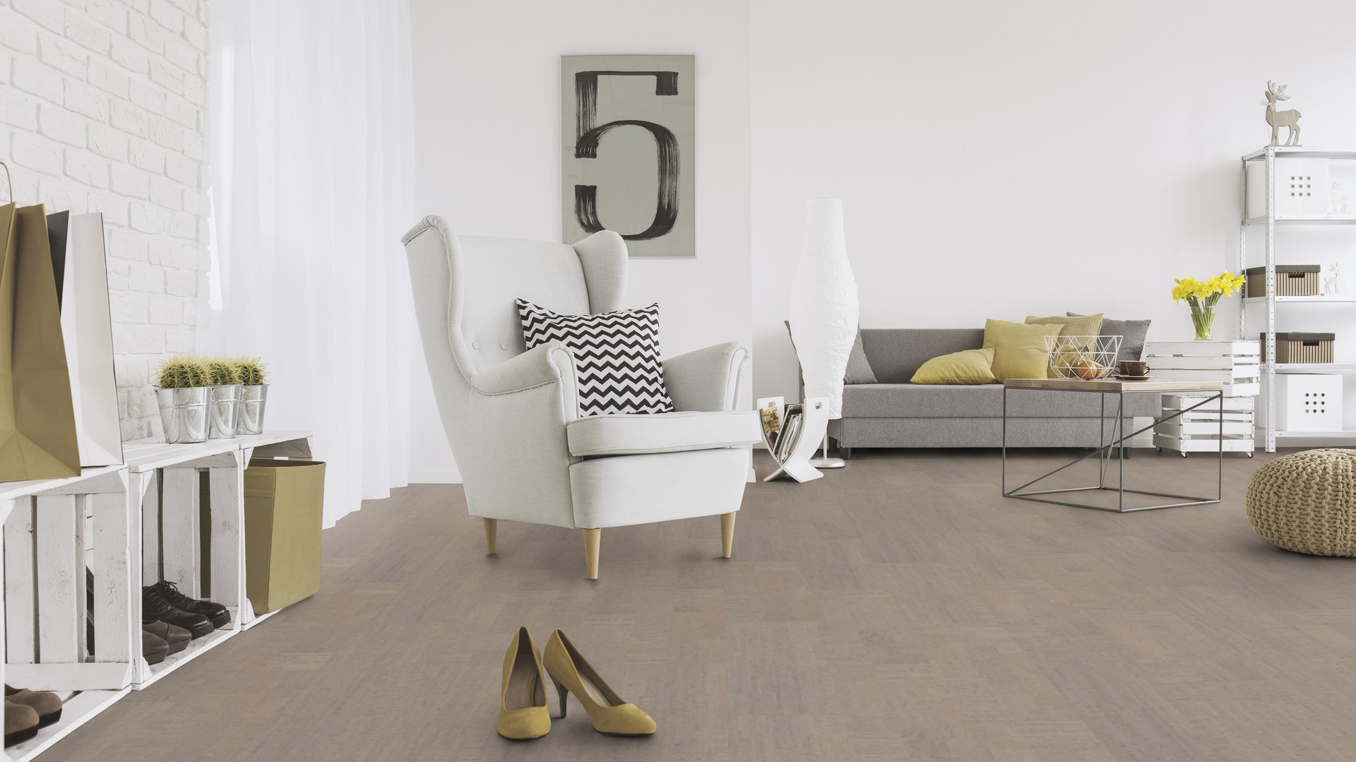 Пробковый пол клеевой Wicanders Cork Pure Fashionable Cement AJ8L001 600×300×4 фото в интерьере Пробковый пол клеевой Wicanders Cork Pure Fashionable Cement AJ8L001 600×300×4 фото в интерьере