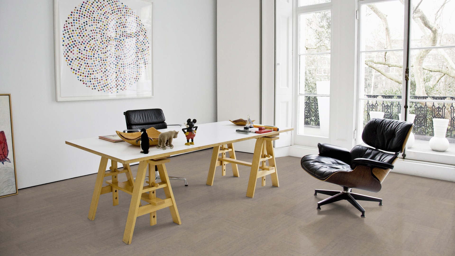 Пробковый пол клеевой Wicanders Cork Pure Fashionable Cement AJ8L001 600×300×4 фото в интерьере