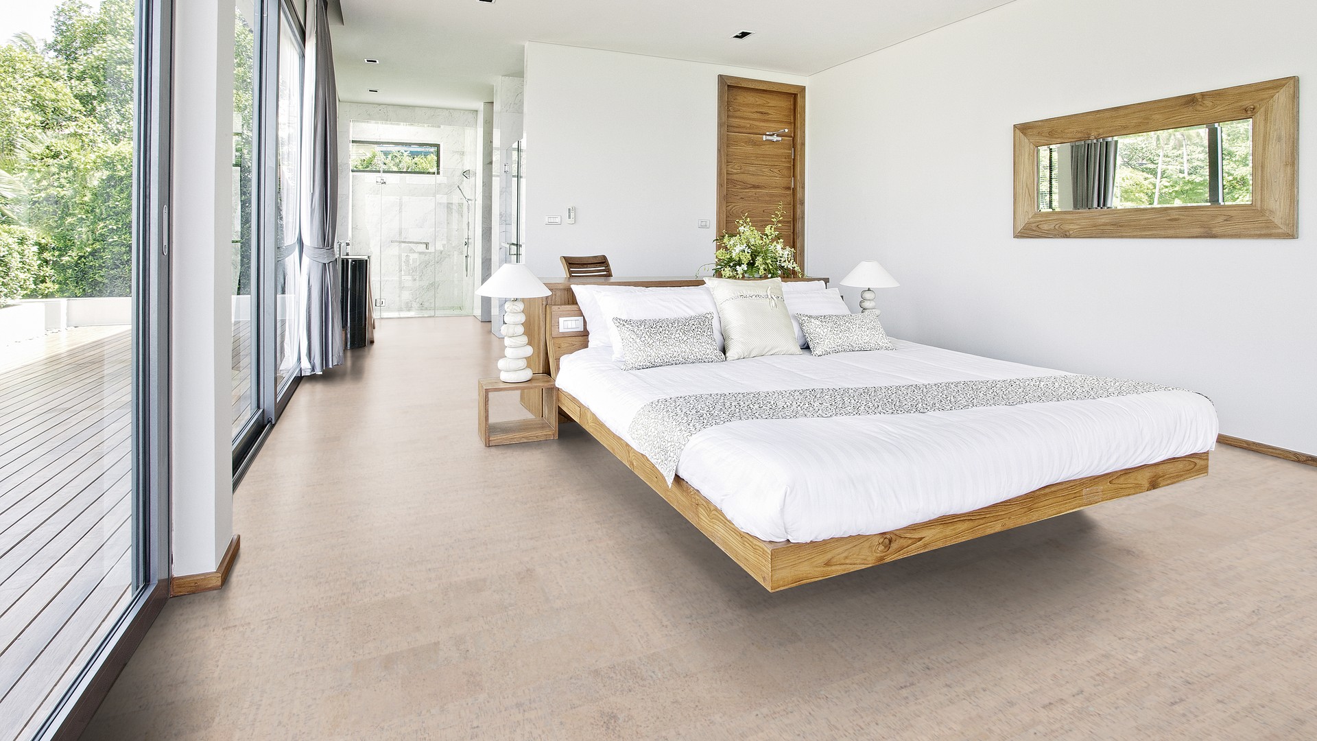 Пробковый пол клеевой Wicanders Cork Pure Fashionable Antique White AJ8K001 600×300×4 фото в интерьере