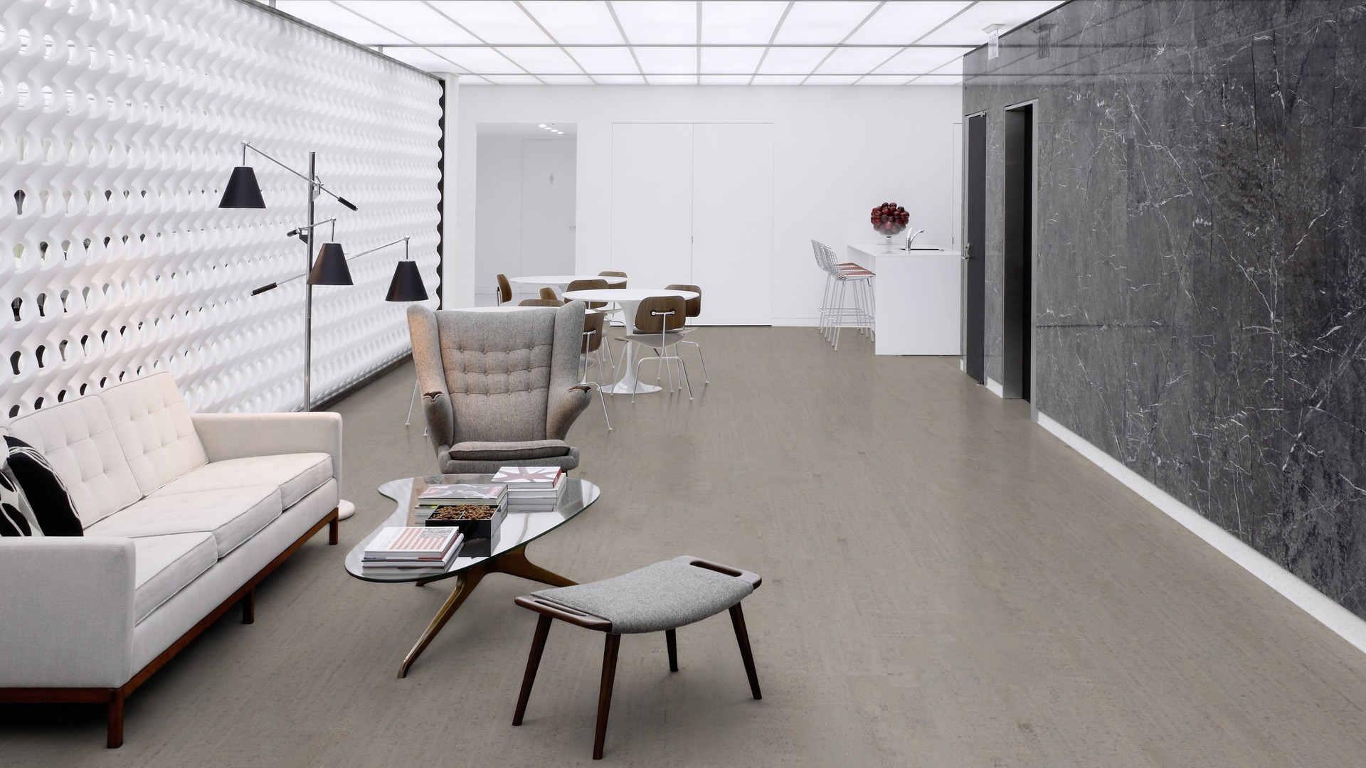 Пробковый пол клеевой Wicanders Cork Pure Fashionable Antracite AJ8Q001 600×300×4 фото в интерьере Пробковый пол клеевой Wicanders Cork Pure Fashionable Antracite AJ8Q001 600×300×4 фото в интерьере