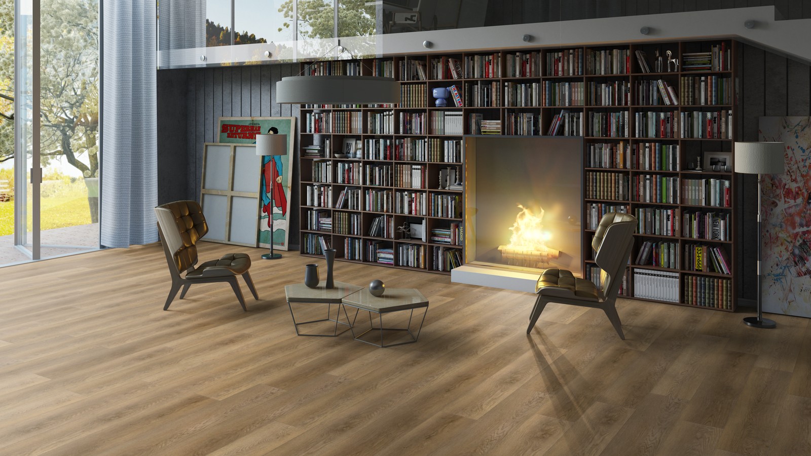 Кварцвиниловый SPC ламинат Tarkett Art Vinyl Deep House Stanley 1400×225×4,6 фото в интерьере