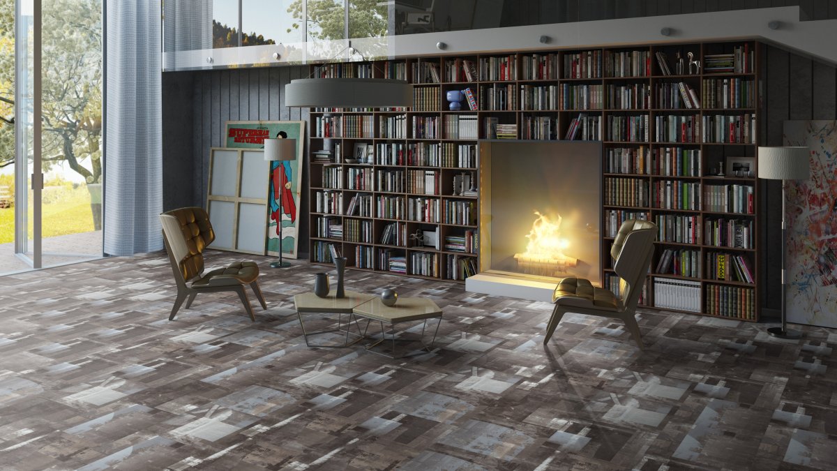 Кварцвиниловая плитка Tarkett Art Vinyl клеевая Lounge Digi Edition Oliver DJ 457,2×457,2×3 фото в интерьере