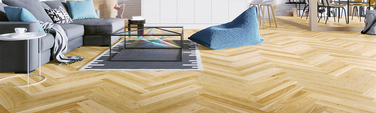 Паркетная доска Barlinek Pure Classico Line Ясень Auric 725×130×14 венгерская елка с замком Crosslock фото в интерьере