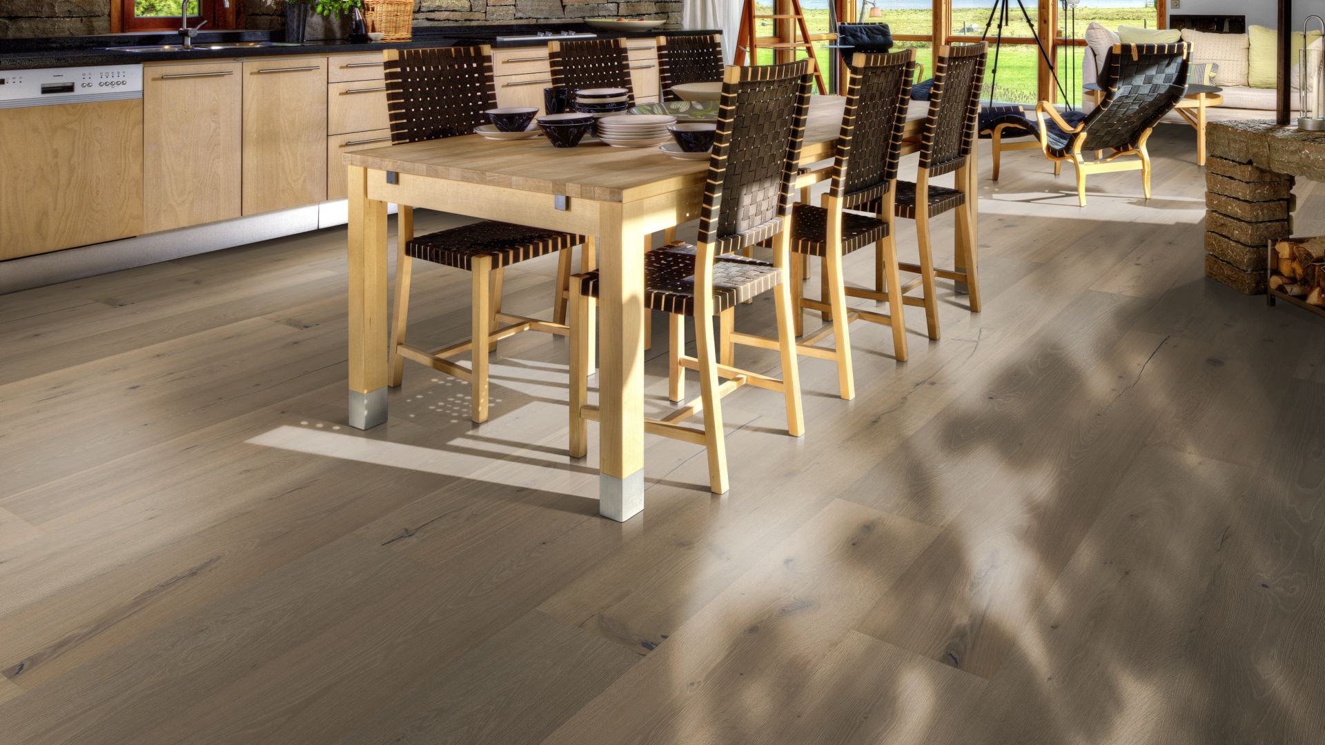 Паркетная доска Kahrs Роял Дуб Шильон Chillon 181XADEK32KW240 Dynamic 2400×305×18 фото в интерьере