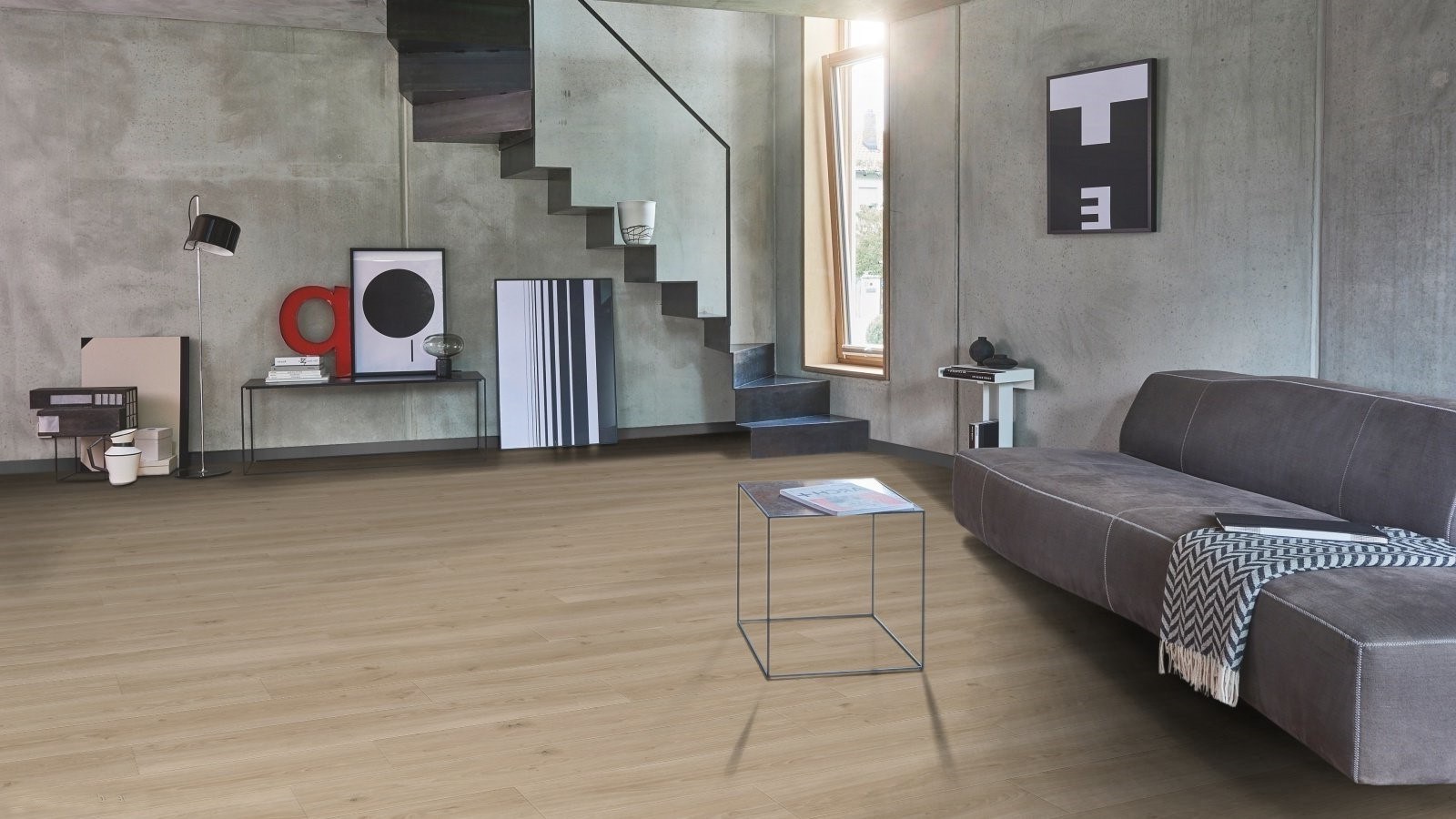 Ламинат Parador Hydron 600 Дуб Студийный шлифованный 1744812 1285×243×9 фото в интерьере