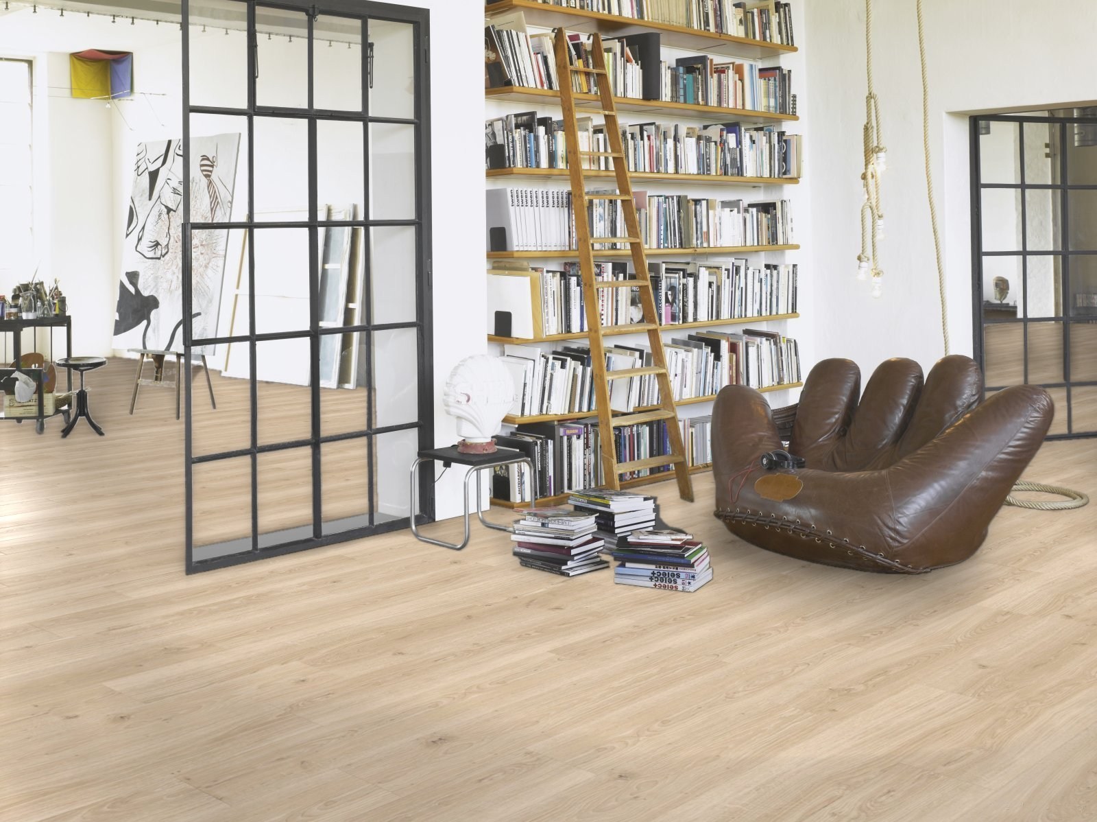 Ламинат Parador Hydron 600 Дуб Студийный шлифованный 1744812 1285×243×9 фото в интерьере