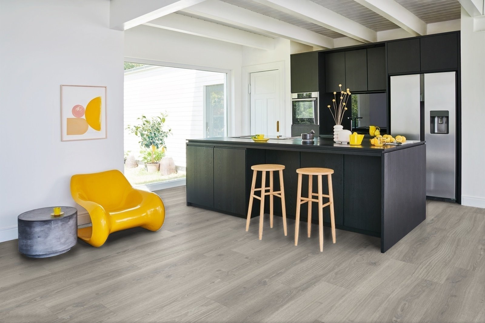 Ламинат Parador Hydron 600 Дуб Студийный светло-серый 1744814 1285×243×9 фото в интерьере