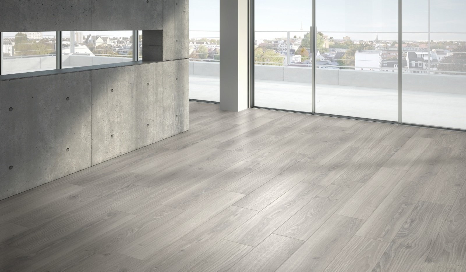 Ламинат Parador Hydron 600 Дуб Студийный светло-серый 1744814 1285×243×9 фото в интерьере
