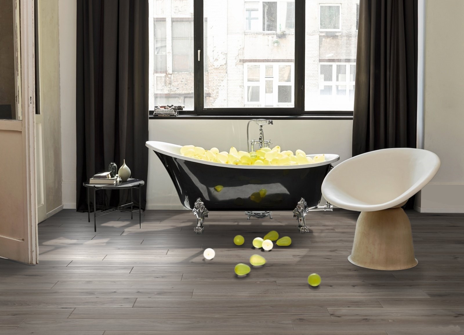 Ламинат Parador Basic 400 Дуб базальтовый серый 1744347 1285×194×8 фото в интерьере